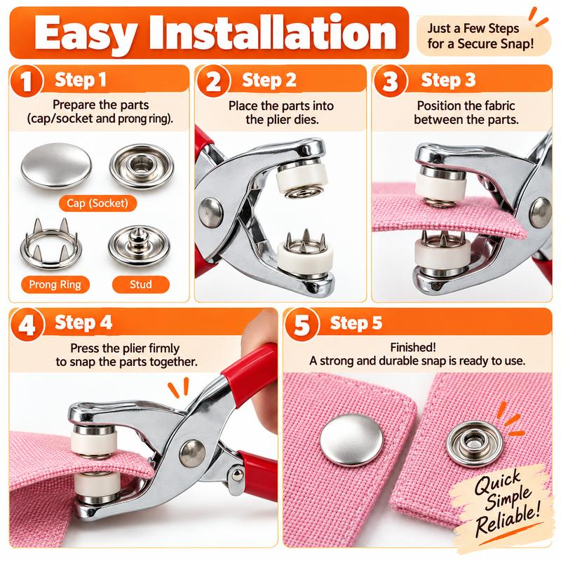 No-Sew Snap Button Repair Kit – Easy Clothing Fixes with Pliers Included!