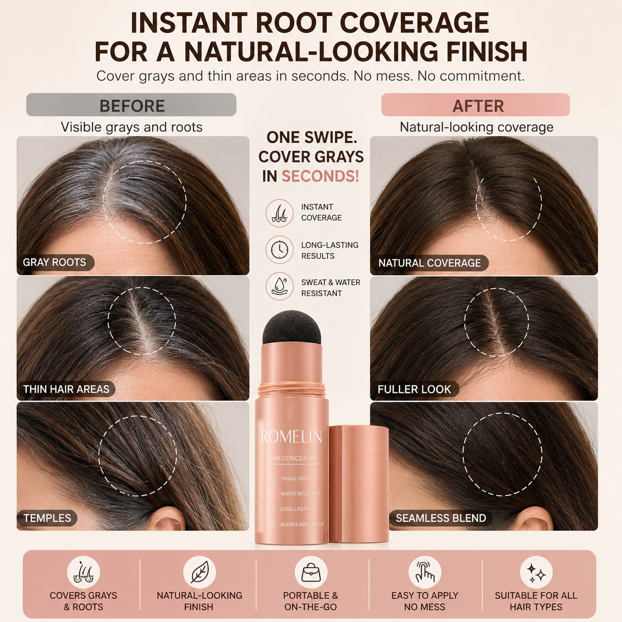 ROMELIN  Hair Concealer | Instant Natural Root Coverage