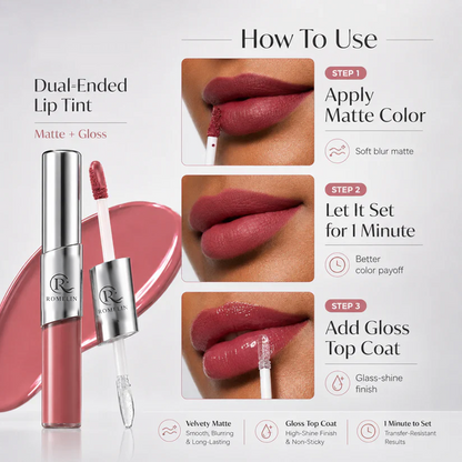 ROMELIN Perfect Twin Lip — Dual-Ended Liquid Lipstick with Velvet Matte Color and Glossy Shine