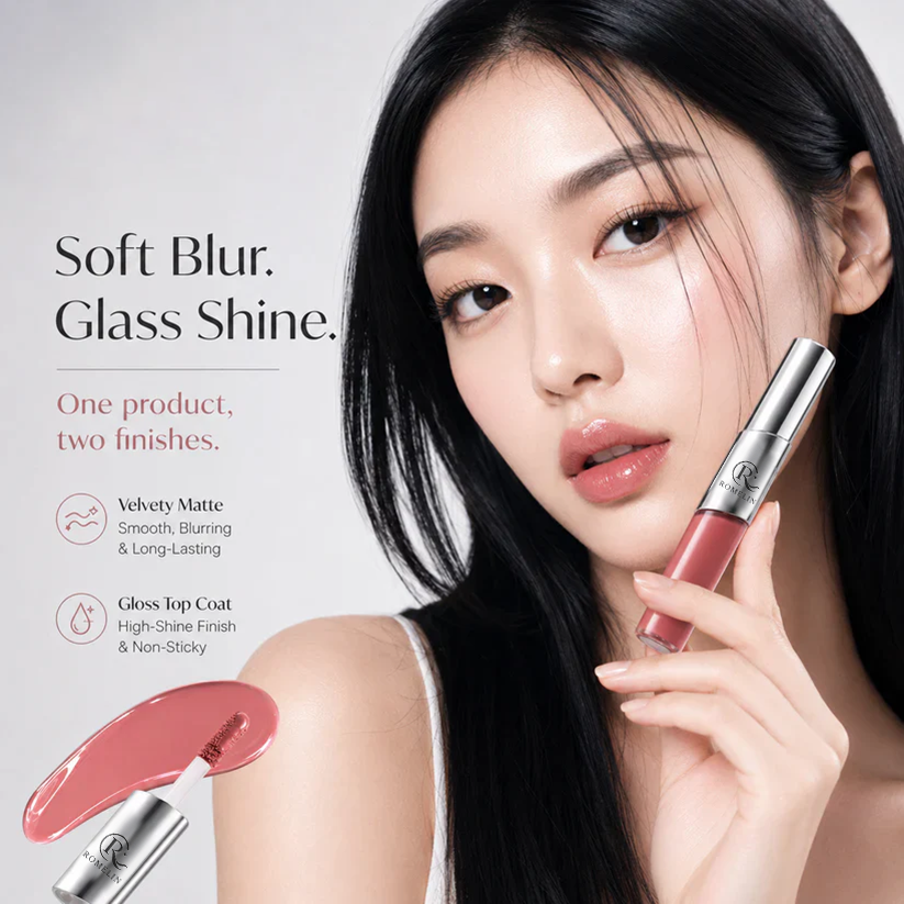 ROMELIN Perfect Twin Lip — Dual-Ended Liquid Lipstick with Velvet Matte Color and Glossy Shine