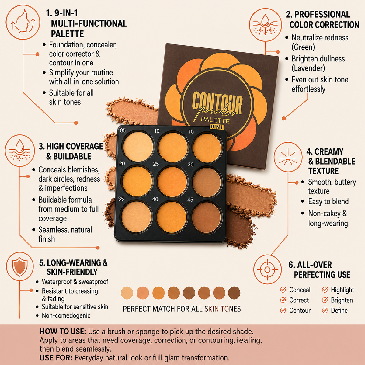 9-Color Foundation & Concealer Palette